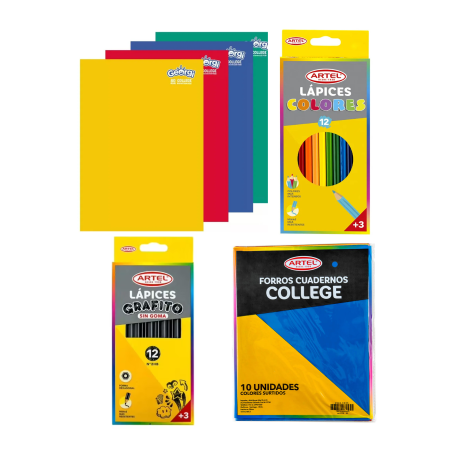 10 Cuadernos Collage 5mm + Forros + Lápices Colores Y Mina