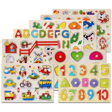 Set 5 Puzzles Botones Encaje Madera