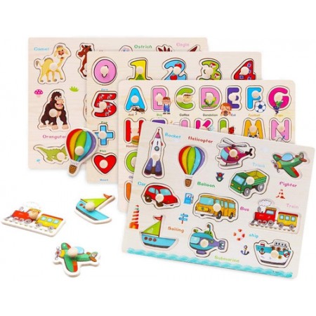 Set 4 Puzzles Botones Encaje Madera