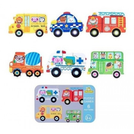 Puzzle Transportes Caja Metálica 6 En 1