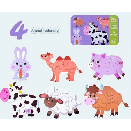 Puzzle Granja Caja Metálica 6 En 1