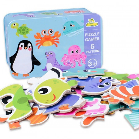 Puzzle Animales Marinos Caja Metálica 6 En 1