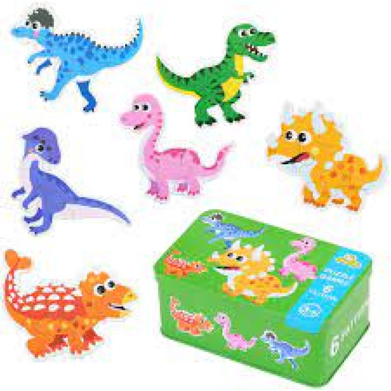Puzzle Dinosaurios Caja Metálica 6 En 1