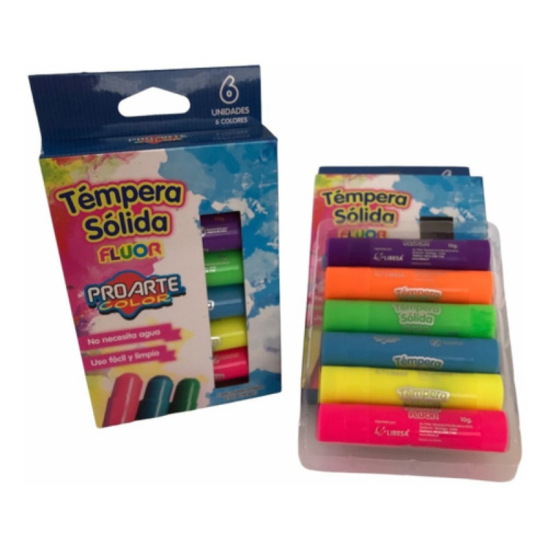 Témpera Sólida Fluor 6 Colores Proarte
