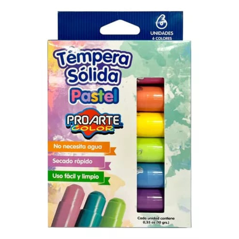 Témpera Sólida 6 Colores Pasteles Proarte
