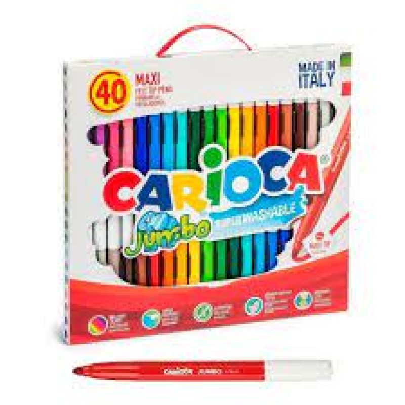 Marcadores Lavables Jumbo 40 Colores Carioca Super Washable