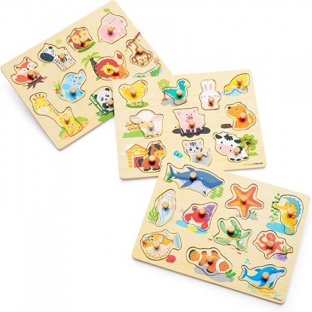 Set 3 Puzzles Botones Encaje Madera